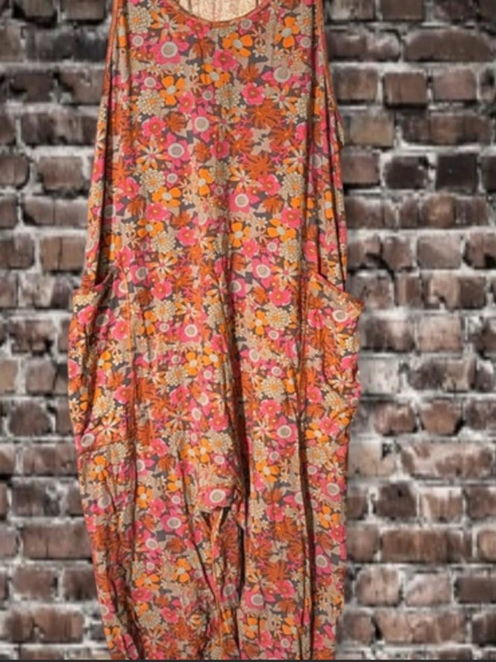 NATURAL LIFE Floral Scoop-Neck Jumpsuit in Orange & Pink
